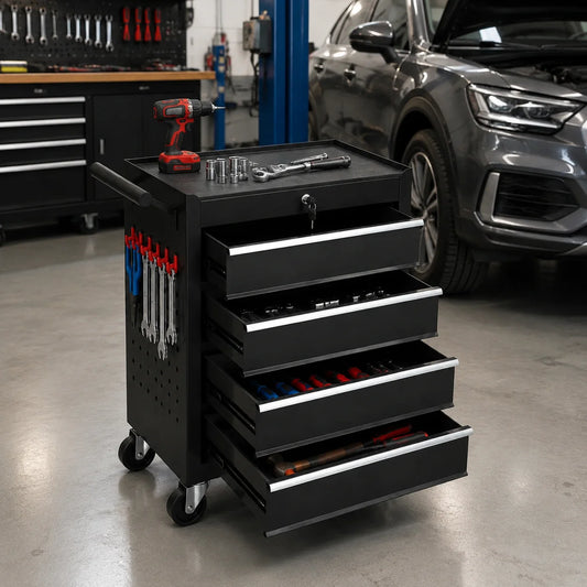 Locking Rolling Tool Chest With Wheels 4 Drawer Cabinet Garage