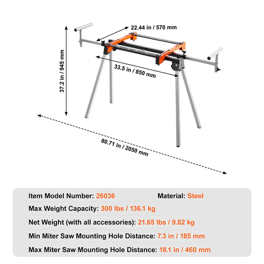SucceBuy 300/330/550lbs Miter Saw Stand Load Capacity Steel Collapsible Stand Miter Saw w Brackets Clamps Adjustable Length
