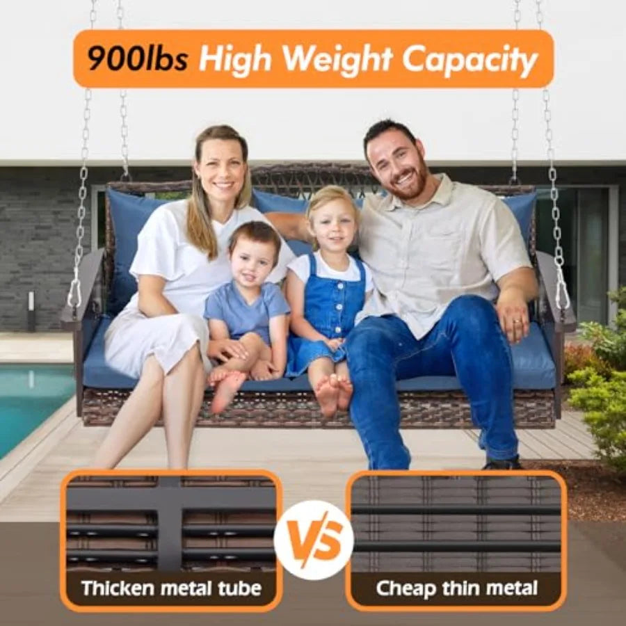 Heavy Duty Outdoor Wicker Patio Swing Bench With Cushions