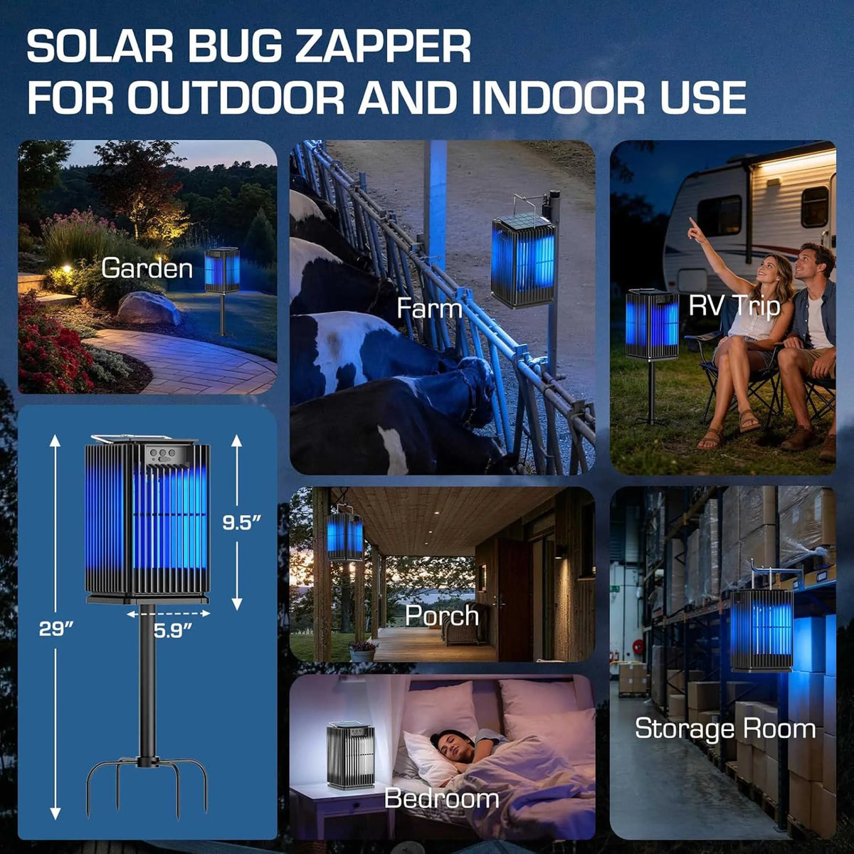 Solar Outdoor Mosquito Zapper Cordless Waterproof With Illuminated Light