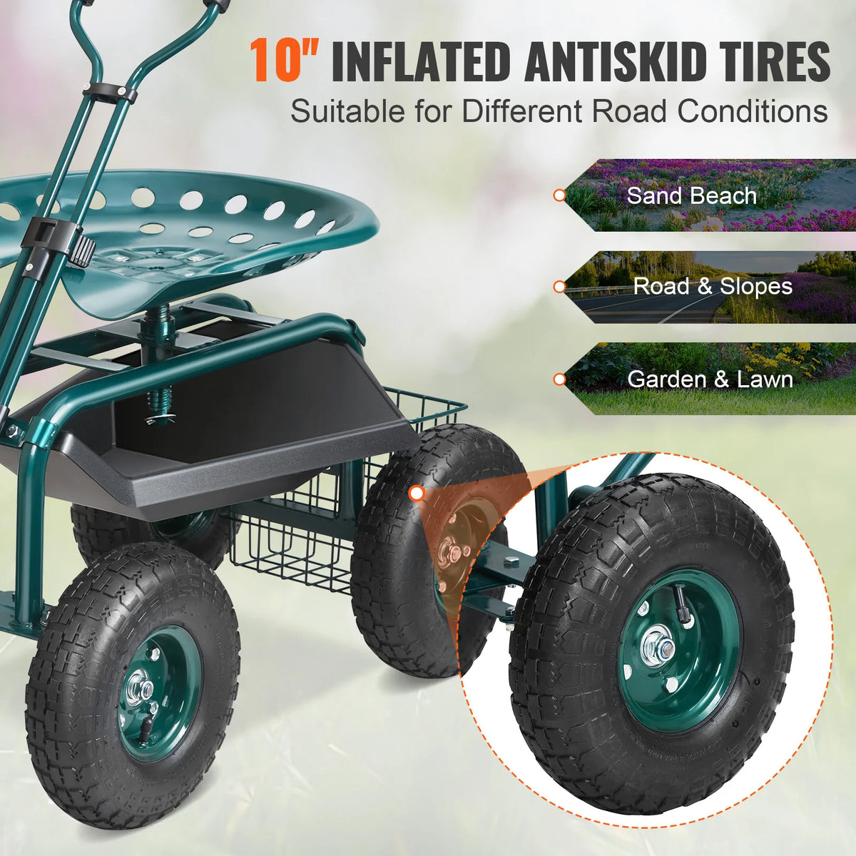 SucceBuy Garden Cart With Seat And Wheels 360 Degree Swivel