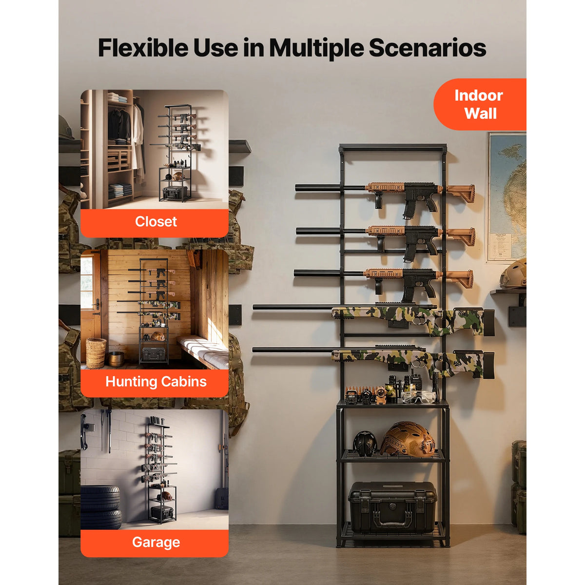SucceBuy Freestanding Rifle and Shotgun Rack with Storage Shelf
