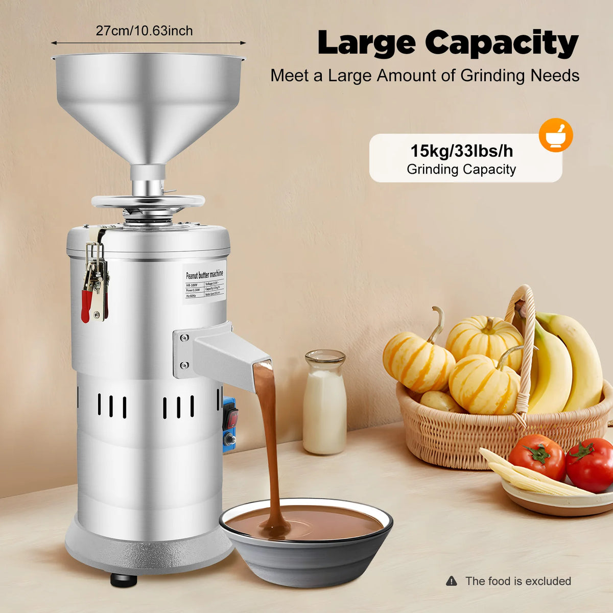 1100W Commercial Peanut Butter Maker High Grinding 33 Lbs