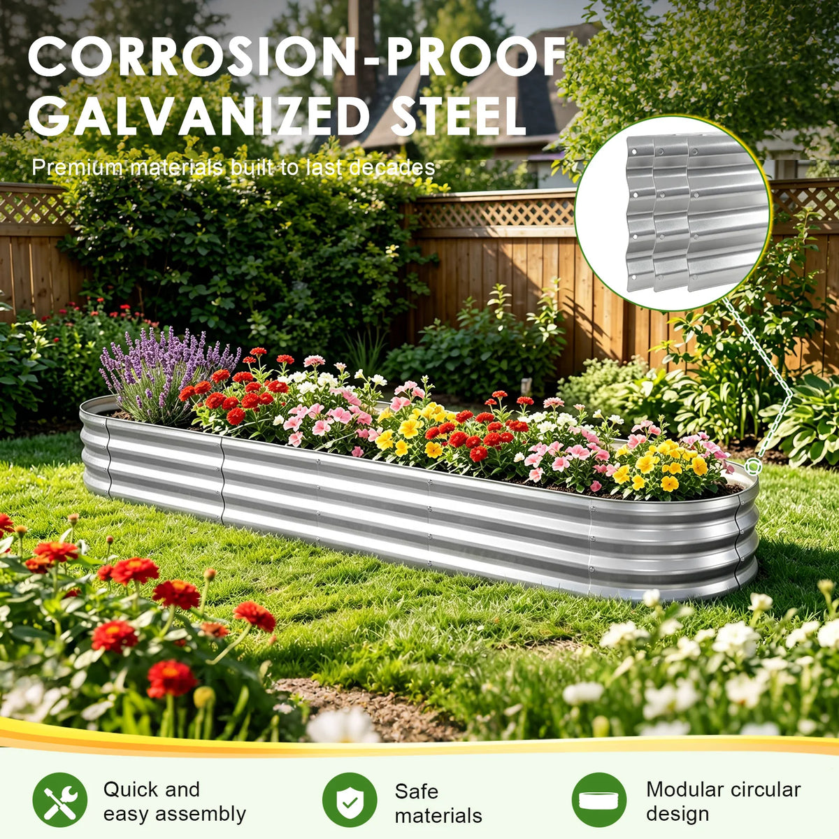 Premium Galvanized Metal Raised Garden Bed For Outdoor Plants