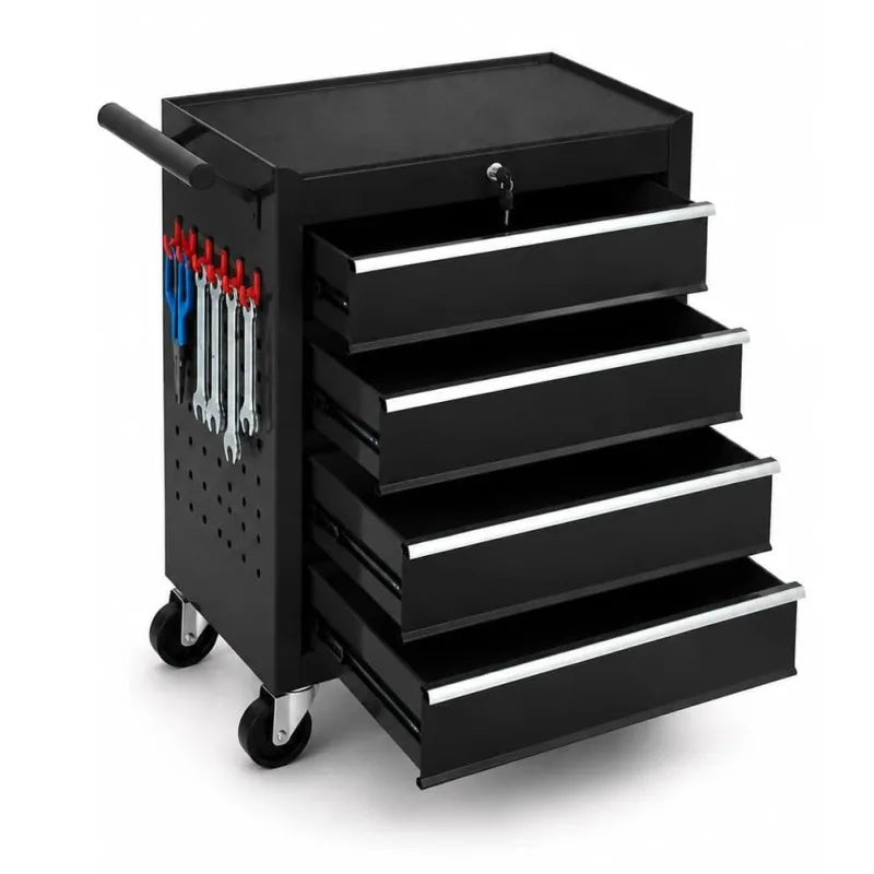 Locking Rolling Tool Chest With Wheels 4 Drawer Cabinet Garage