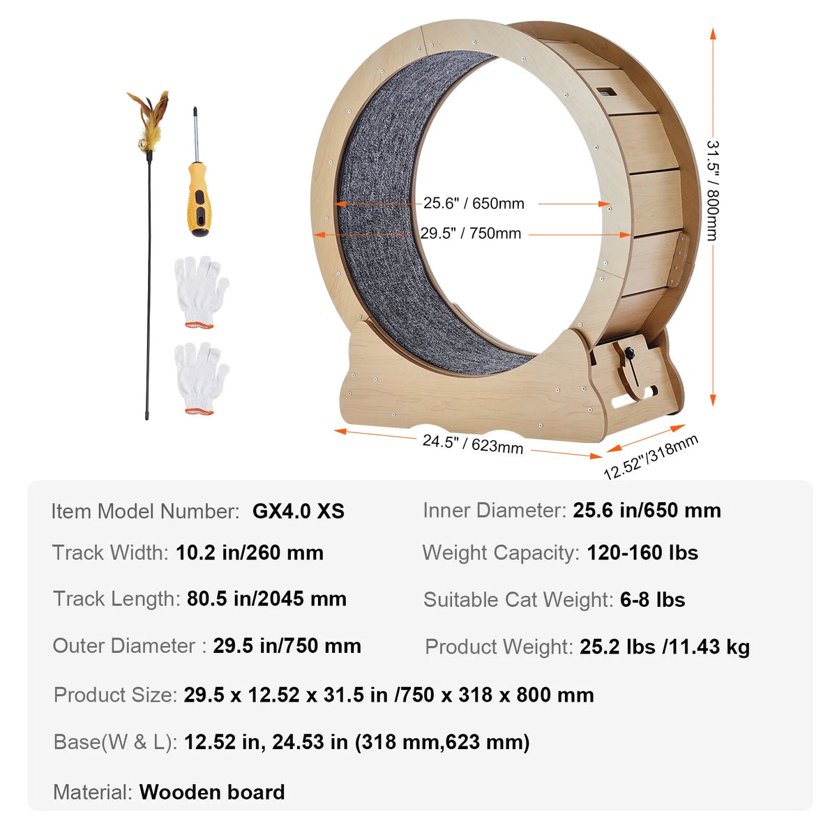 SucceBuy Large Wooden Cat Exercise Wheel With Detector Carpet