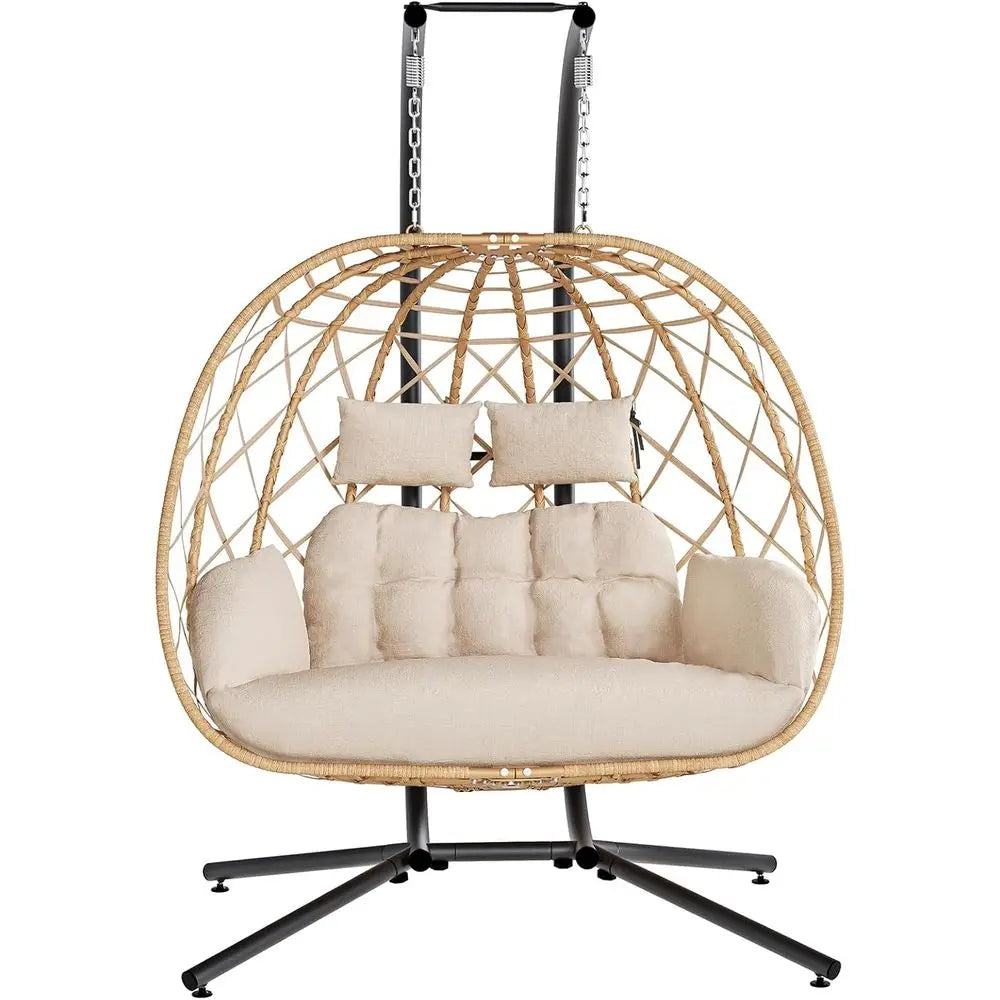 Double Egg Swing Chair With Stand Outdoor Indoor Hanging Hammock