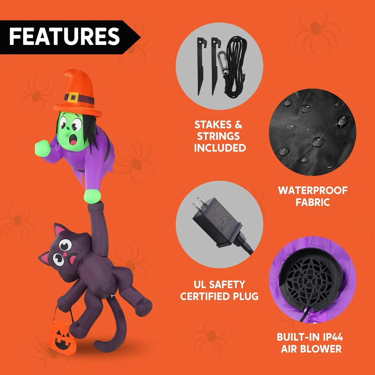 8FT Tall Halloween Blow Up Roof Decoration Witch and Black Cat Inflatable Decoration with LED Lights Giant Halloween Inflatables for Outdoor Yard Roof Decor Indoor Garden Lawn Party Supplies