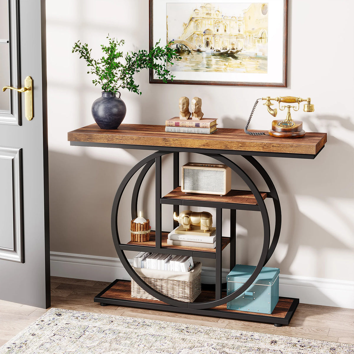 Tribesigns Industrial Four Tier Console Table with Storage for Entryway