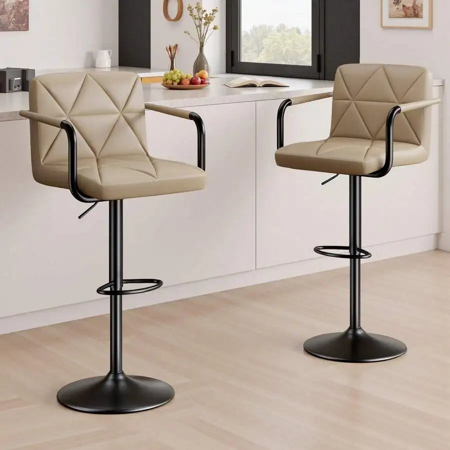 Adjustable Height PU Leather Swivel Bar Stools With Footrest