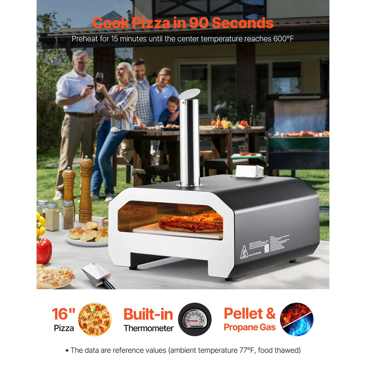 16 Inch Dual Fuel Outdoor Pizza Oven With Thermometer