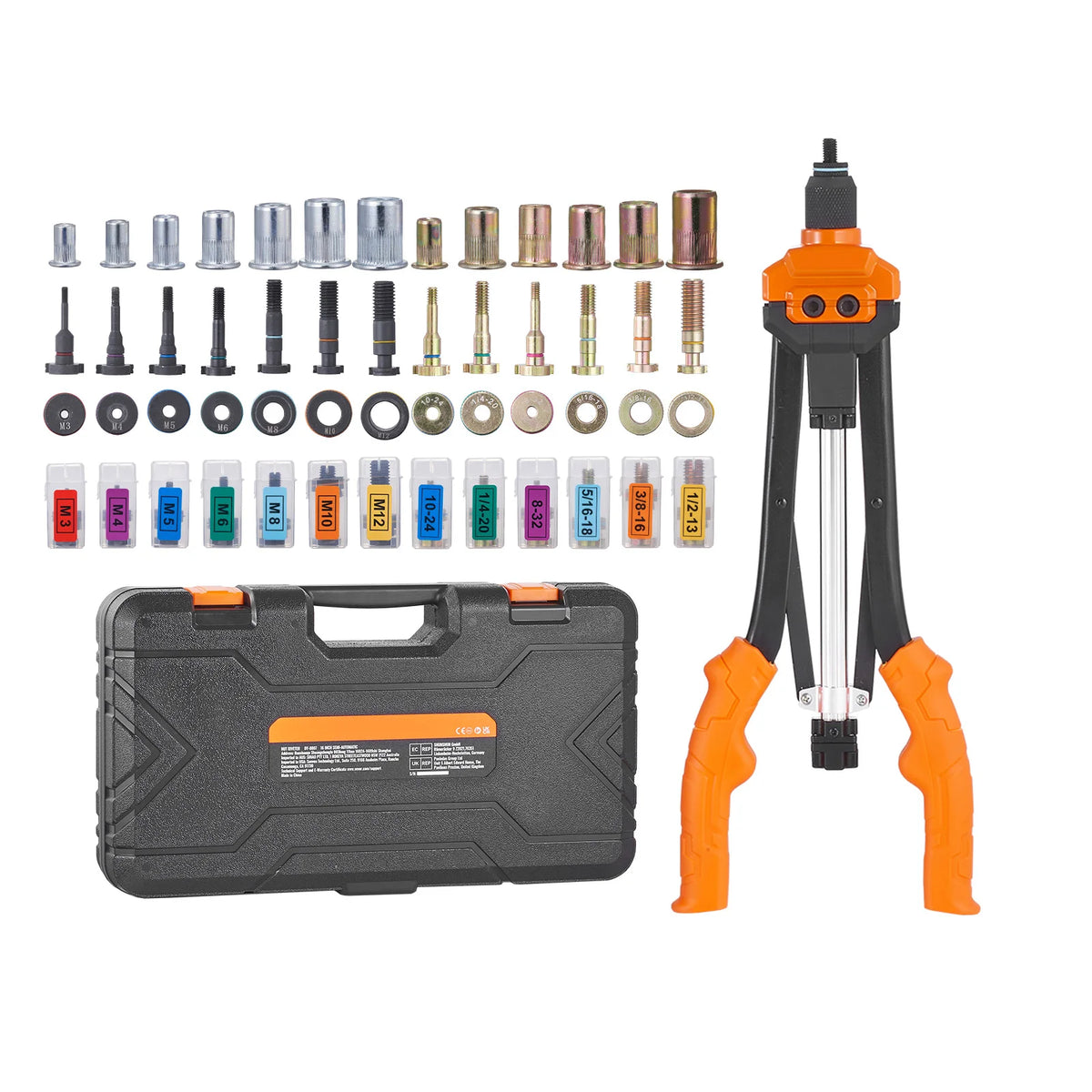 SucceBuy Rivet Nut Tool Rivnut Tool Kit Metric and SAE Mandrels 70PCS/186PCS Rivet Nuts With Rugged Carrying Case