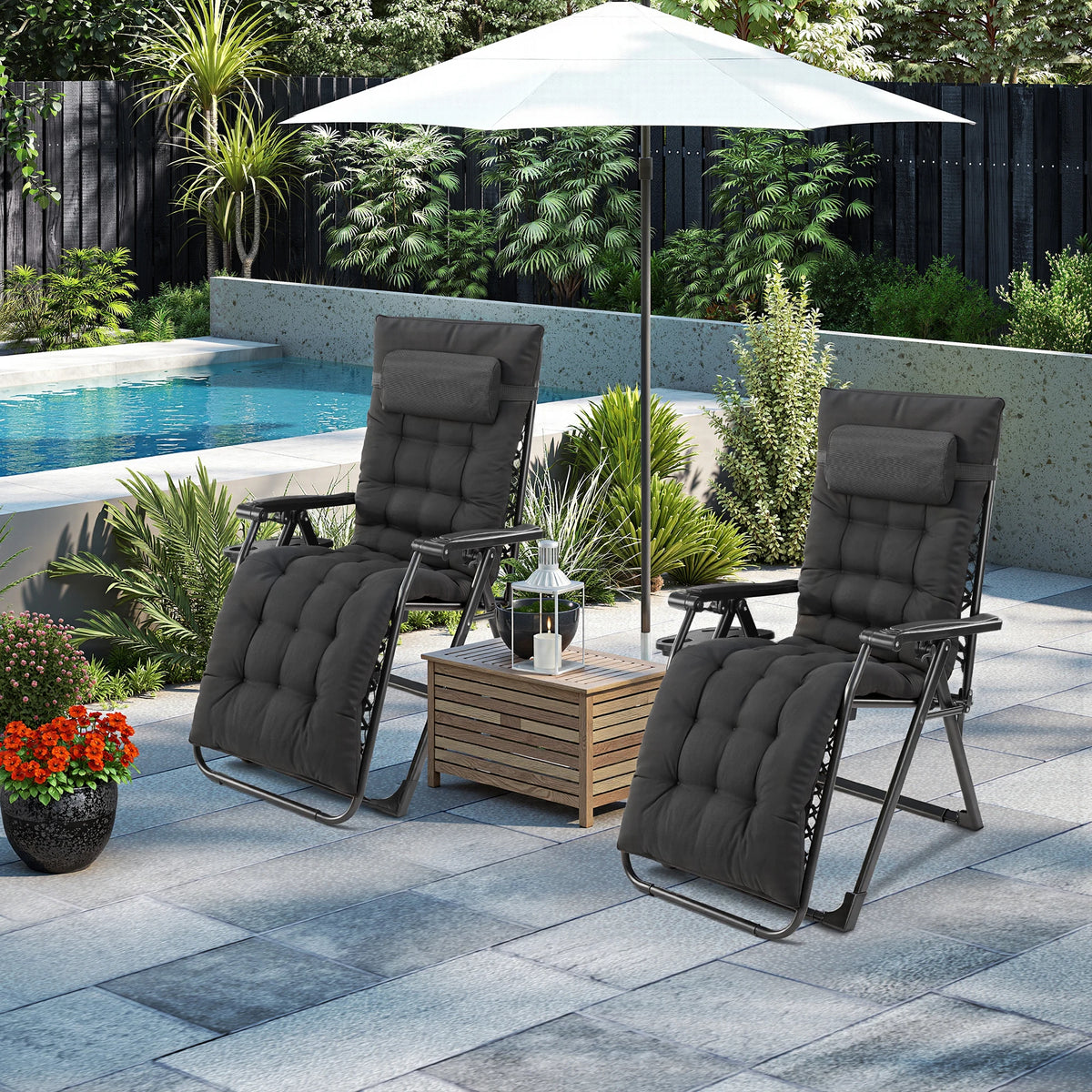 JHK Zero Gravity Recliner Outdoor Folding Portable Lounge Chair With Cup Holder