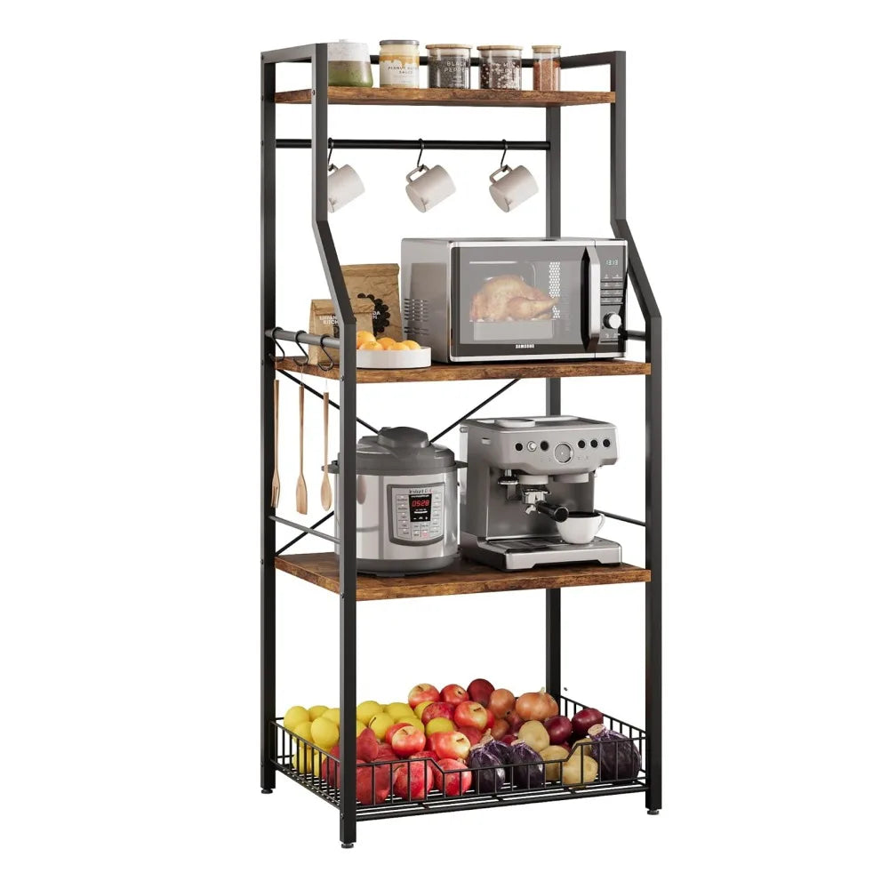 Freestanding Industrial Kitchen Baker Rack With Wire Basket