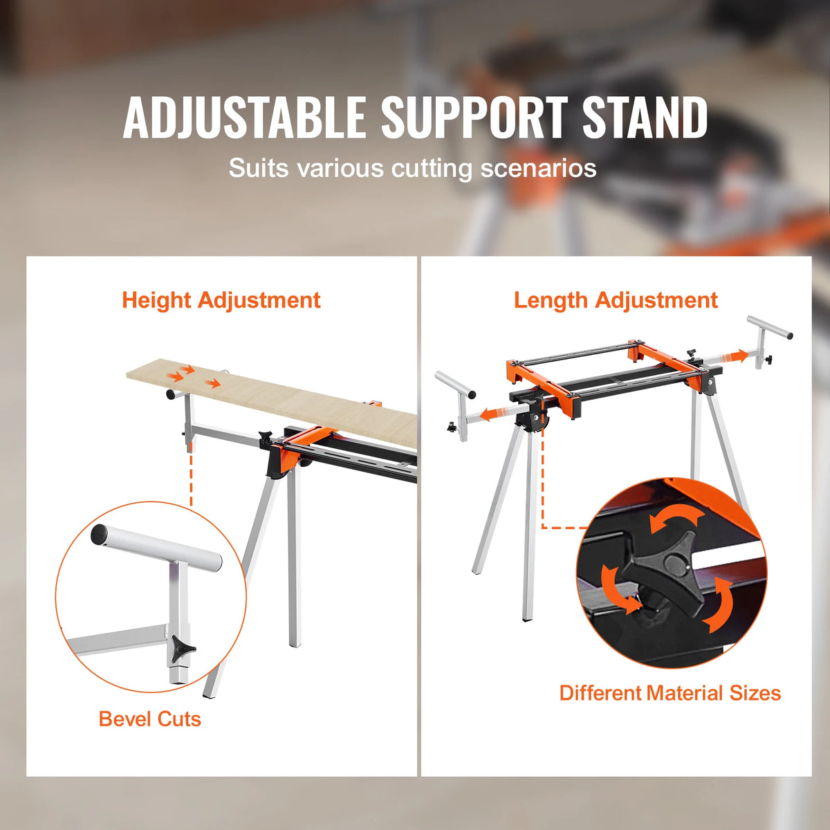 SucceBuy 300/330/550lbs Miter Saw Stand Load Capacity Steel Collapsible Stand Miter Saw w Brackets Clamps Adjustable Length