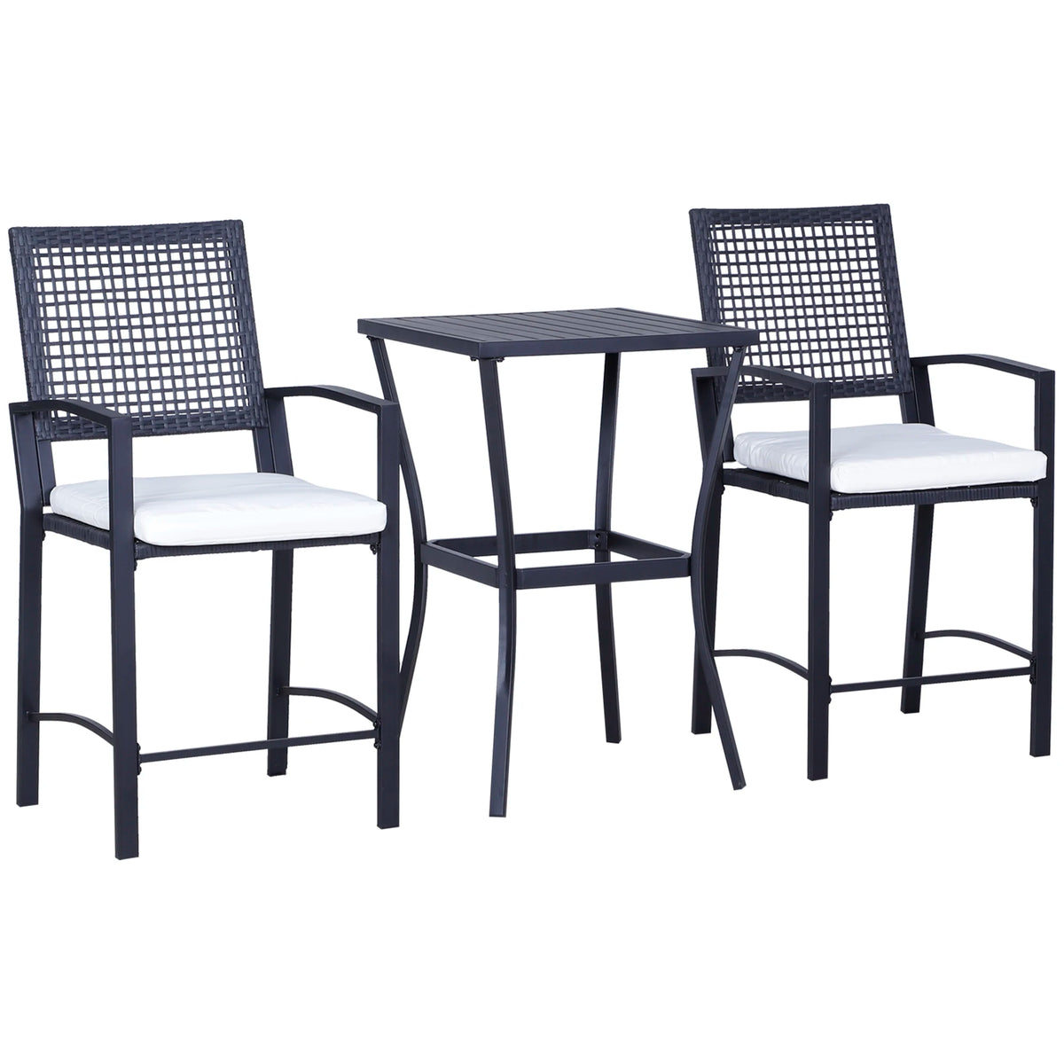 Outsunny Rattan Wicker Outdoor Bar Height Bistro Set With Stools