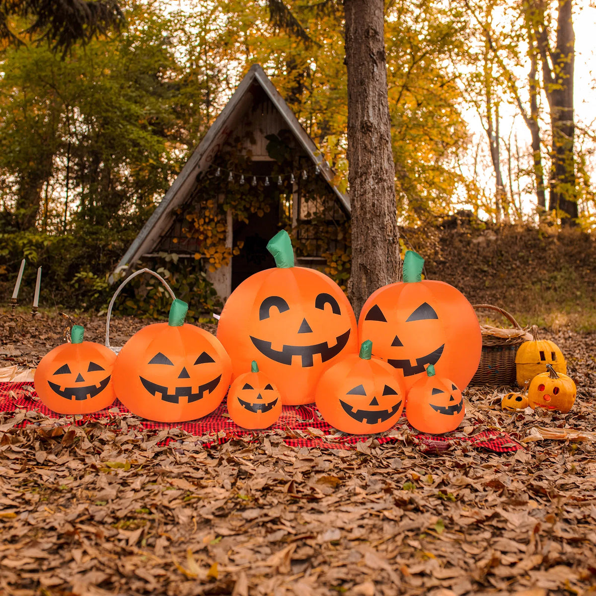 7ft Classic 7pcs LED String Lights 7pcs Pumpkin Inflatable Halloween Decoration