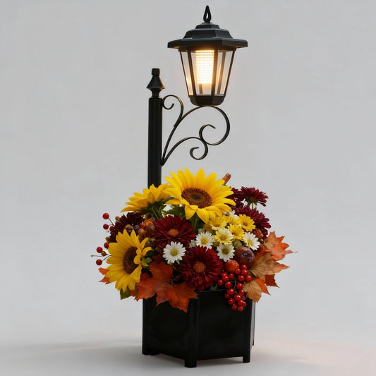 Solar Outdoor Lights Vintage Lantern with Flower Planter Box Auto On/Off IP44 LED Solar Lights for Garden Yard Patio Decor