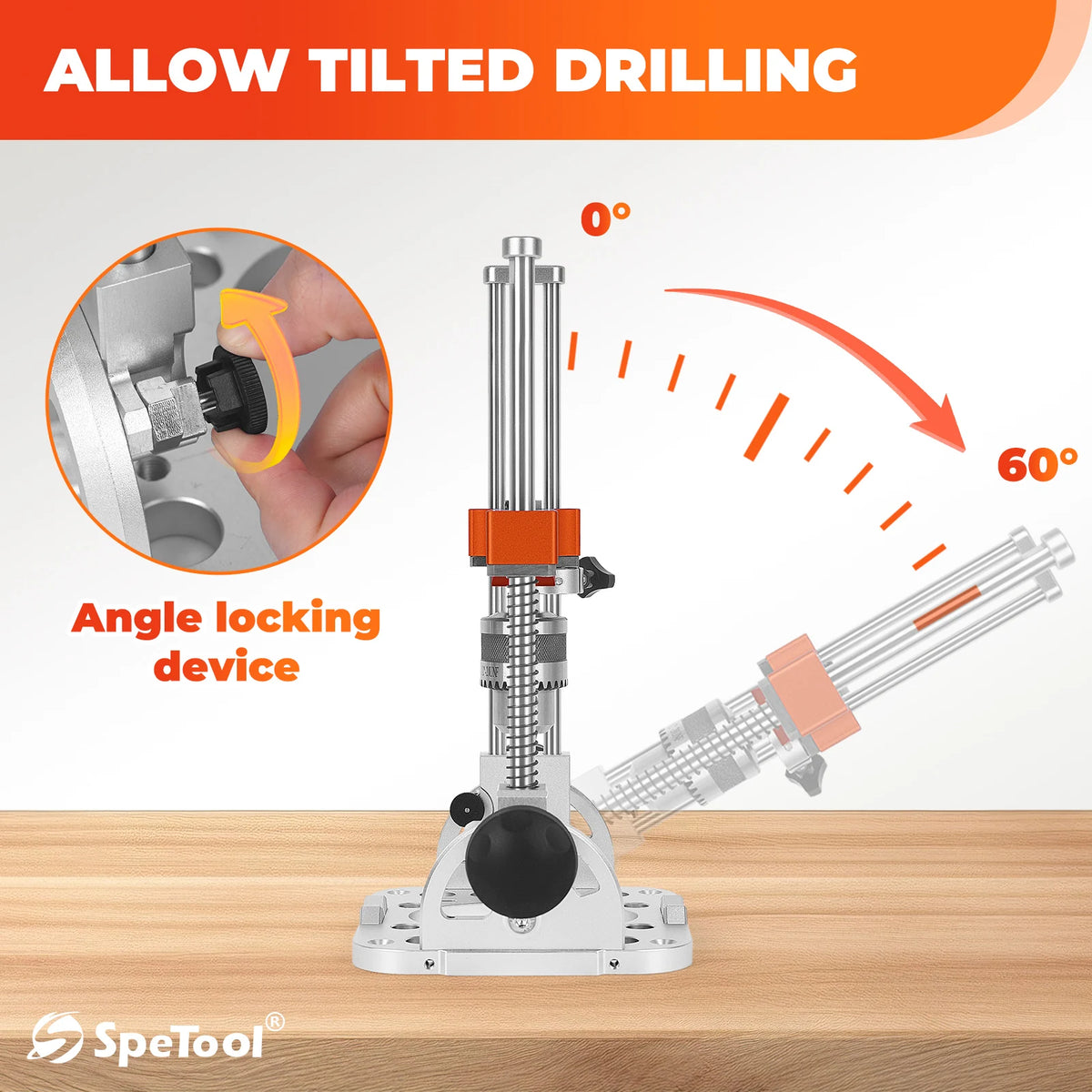 US SpeTool Heavy-Duty Aluminium Base Portable Drill Guide – 0.05mm Precision, Precision and Adjustable 0–60° Multi-Angle Drilling,