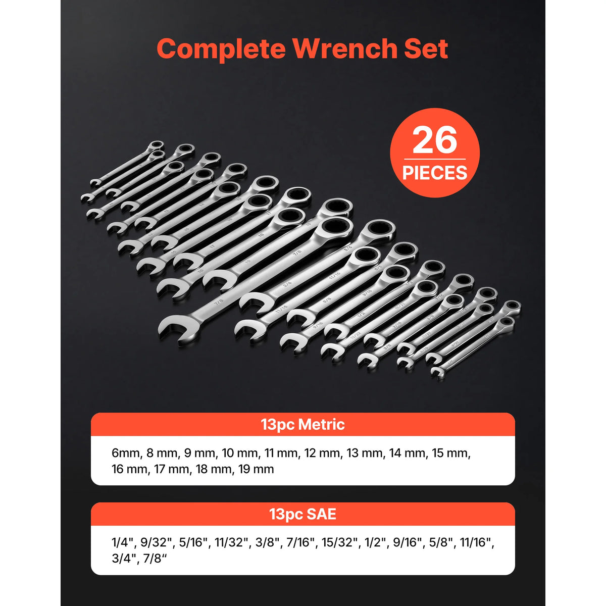 Carbon Steel Ratcheting Combination Wrench Set With Storage Rack