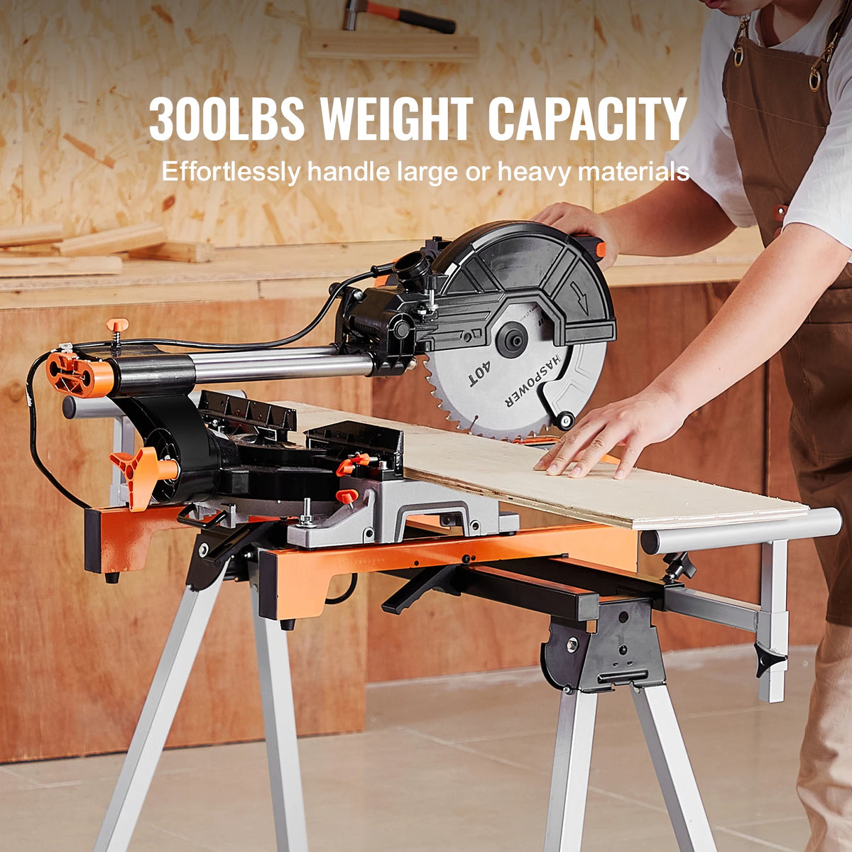 SucceBuy 300/330/550lbs Miter Saw Stand Load Capacity Steel Collapsible Stand Miter Saw w Brackets Clamps Adjustable Length
