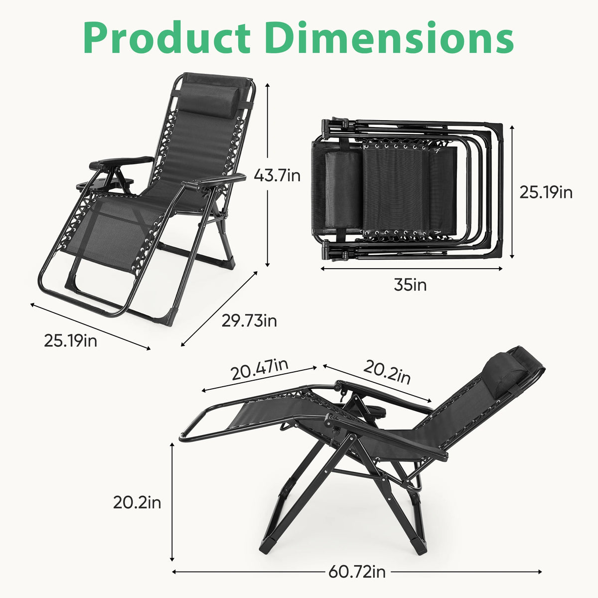JHK Zero Gravity Recliner Outdoor Folding Portable Lounge Chair With Cup Holder