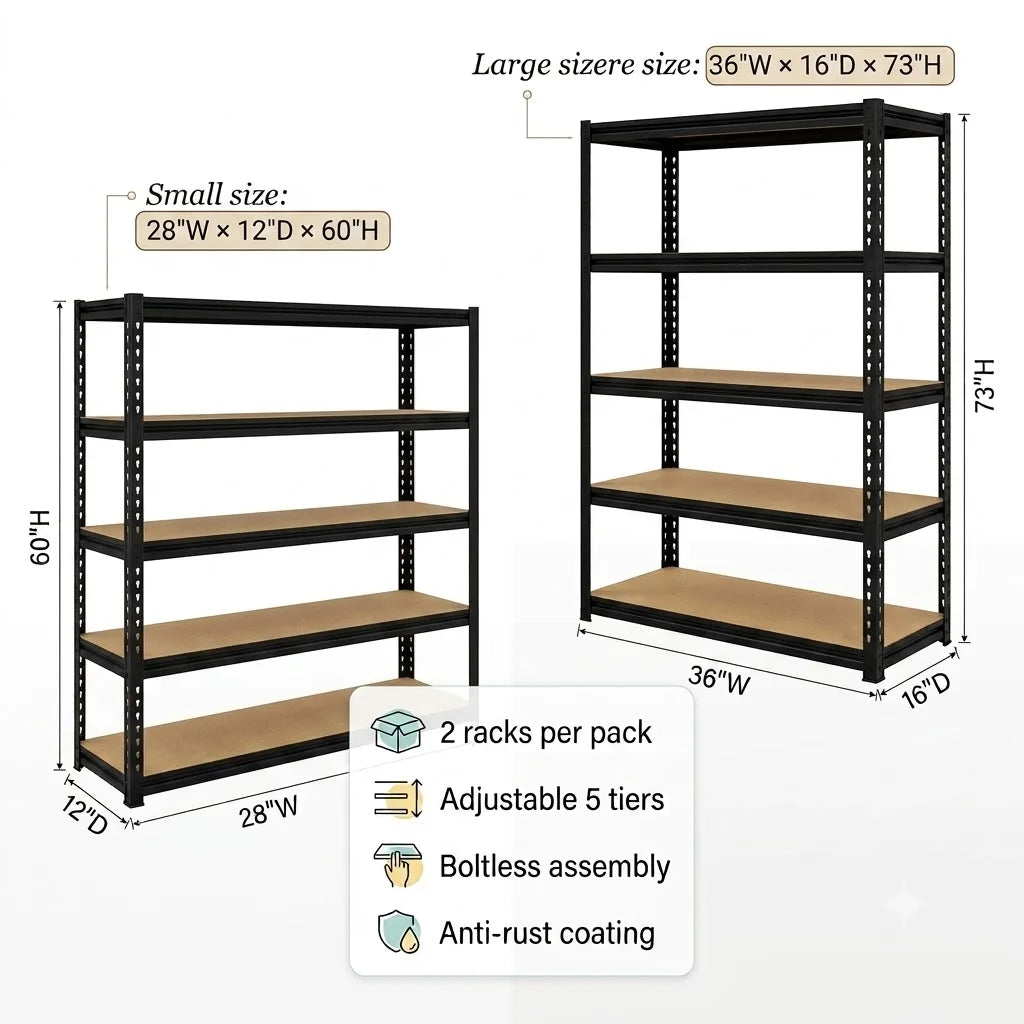 Adjustable Heavy Duty Five Tier Storage Rack With Wood Deck