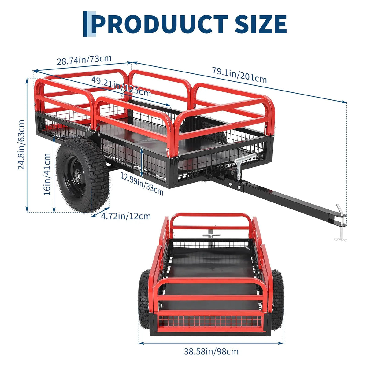 Acekool Heavy Duty Steel Garden Dump Trailer With Removable Sides For ATV UTV