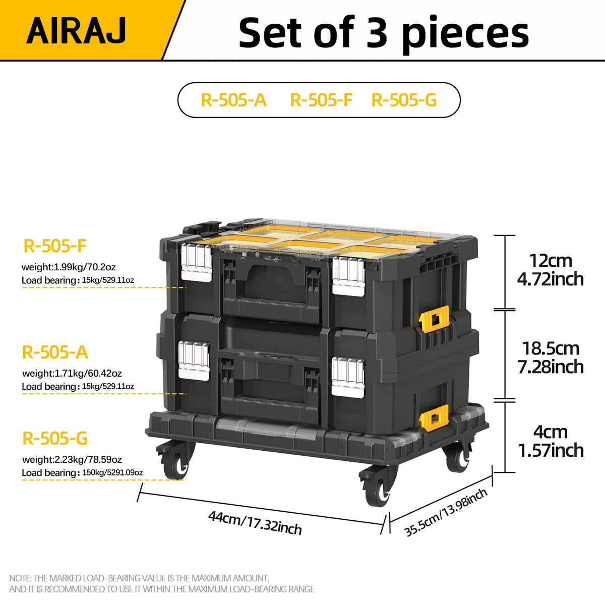AIRAJ MultiFunctional Tier Stackable Rolling Tool Storage Box For Garage