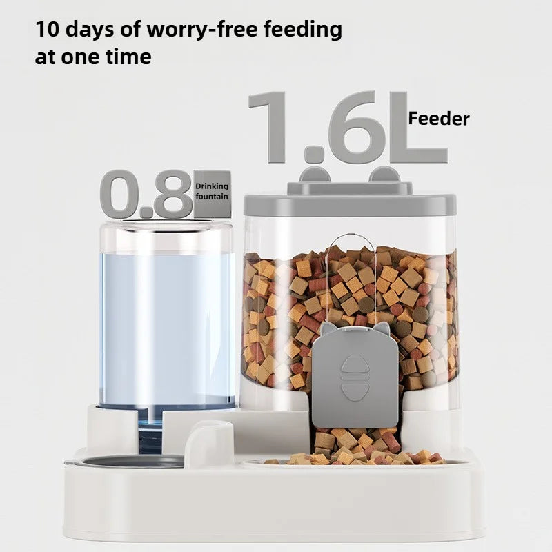 Spill Proof Automatic Pet Food Dispenser With Water Fountain