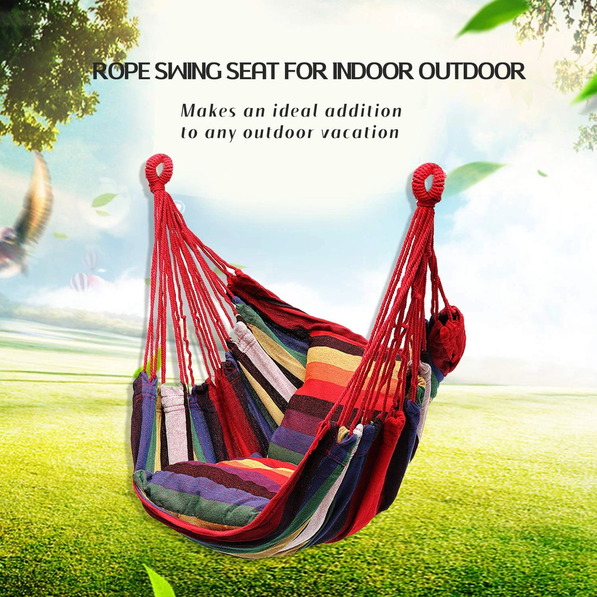 Outdoor Hanging Hammock Swing Chair With Two Comfortable Seat Cushions