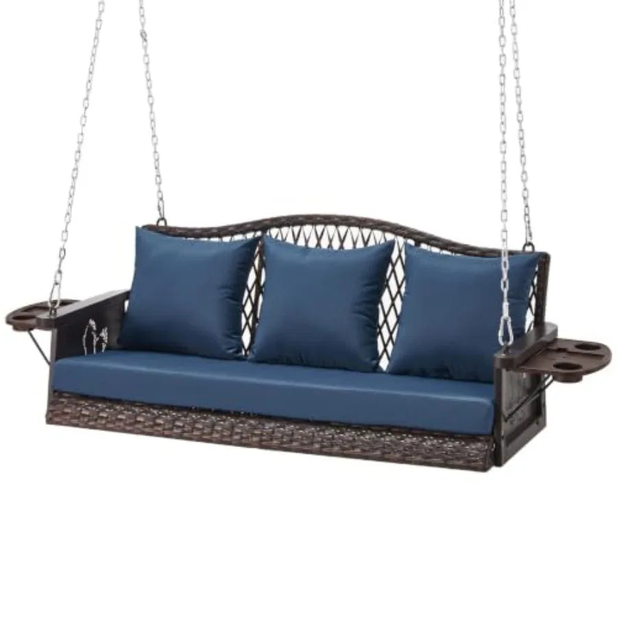 Heavy Duty Outdoor Wicker Patio Swing Bench With Cushions