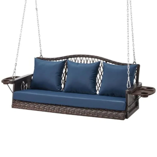 Heavy Duty Outdoor Wicker Patio Swing Bench With Cushions
