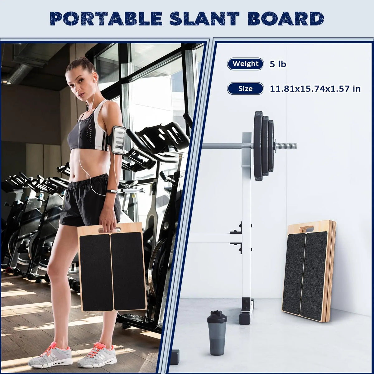 2‑in‑1 Wooden Balance Board & Calf Stretcher Slant Board, Adjustable Angles Non‑Slip Wooden Foot Stretching Board for Ankle Heel Leg Stretch, Core Strength Balance Training, Physical Therapy Home Gym Workout Equipment