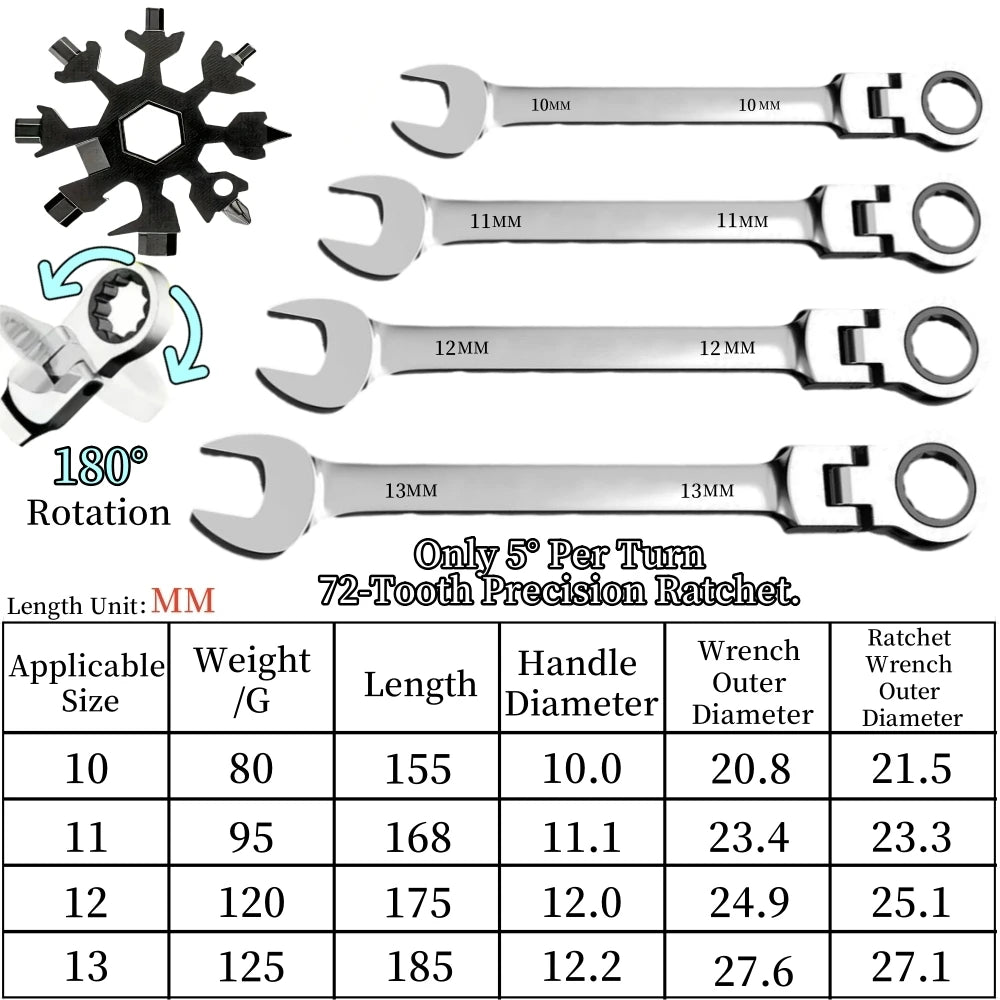 Flexible Ratcheting Wrench Set for Car Repair Tools