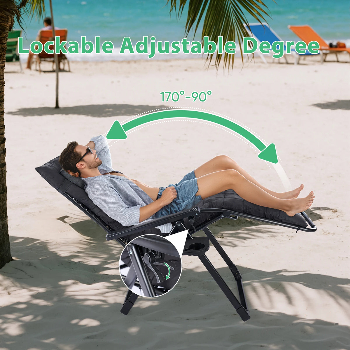 JHK Zero Gravity Recliner Outdoor Folding Portable Lounge Chair With Cup Holder