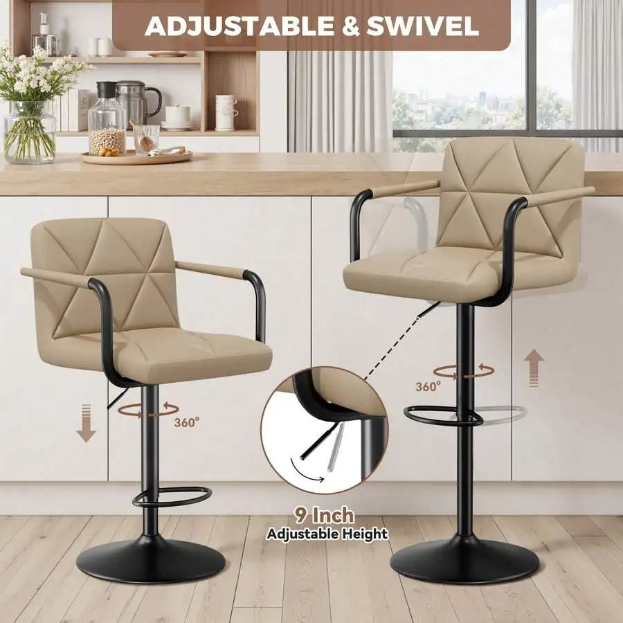 Adjustable Height PU Leather Swivel Bar Stools With Footrest