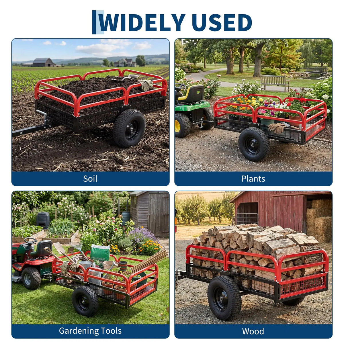Acekool Heavy Duty Steel Garden Dump Trailer With Removable Sides For ATV UTV
