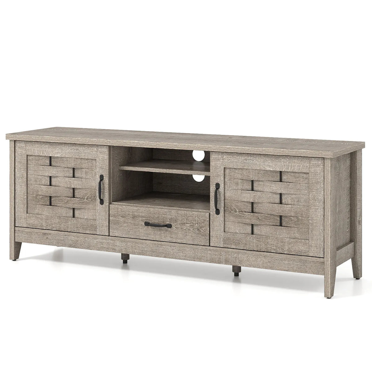HOMASIS TV Stand With Woven Doors And Adjustable Shelves