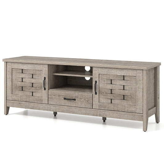 HOMASIS TV Stand With Woven Doors And Adjustable Shelves