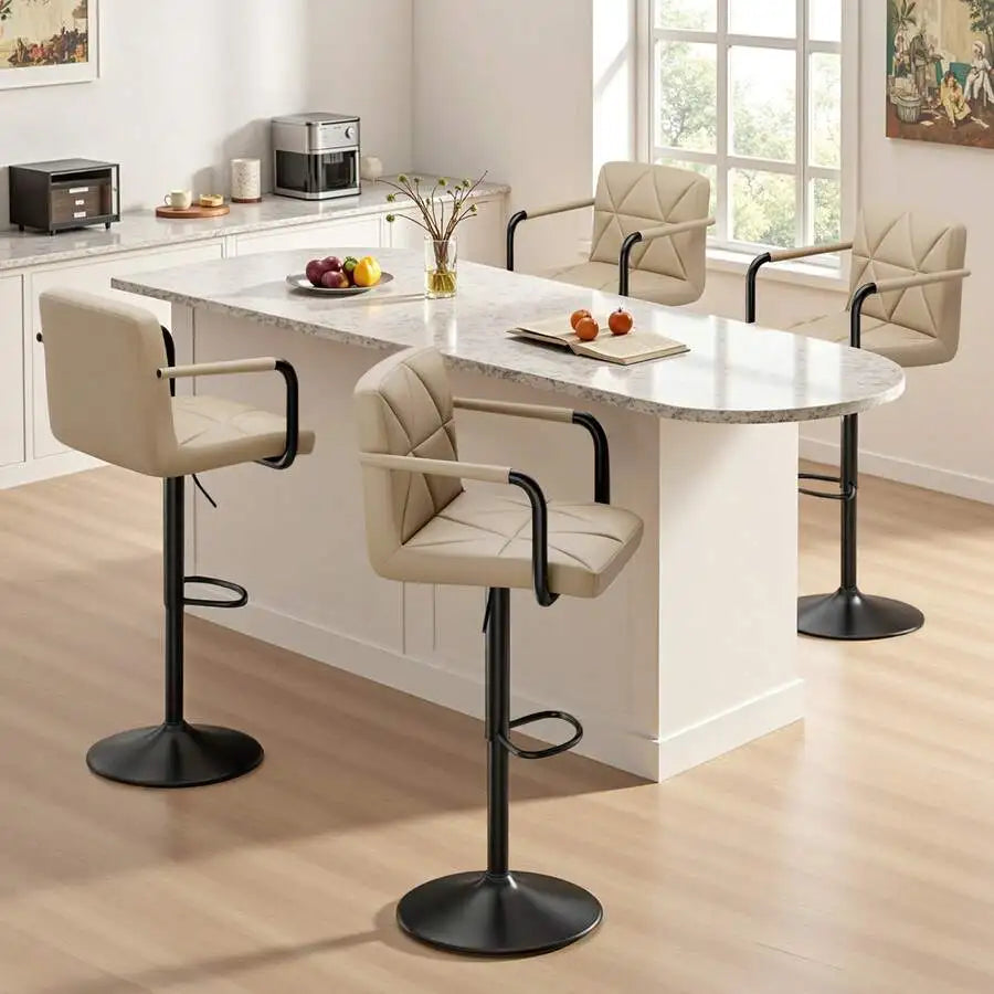 Adjustable Height PU Leather Swivel Bar Stools With Footrest
