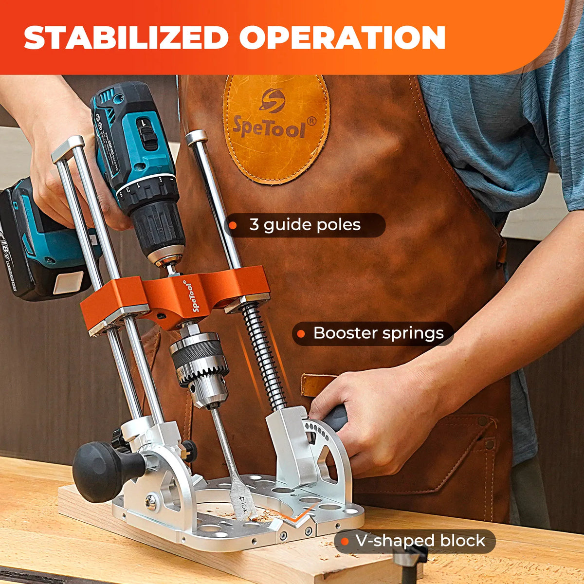 US SpeTool Heavy-Duty Aluminium Base Portable Drill Guide – 0.05mm Precision, Precision and Adjustable 0–60° Multi-Angle Drilling,