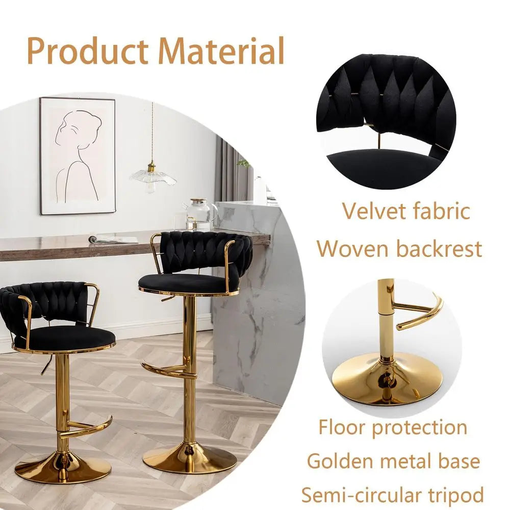 Velvet Bar Stools Set Of 3 With Low Back