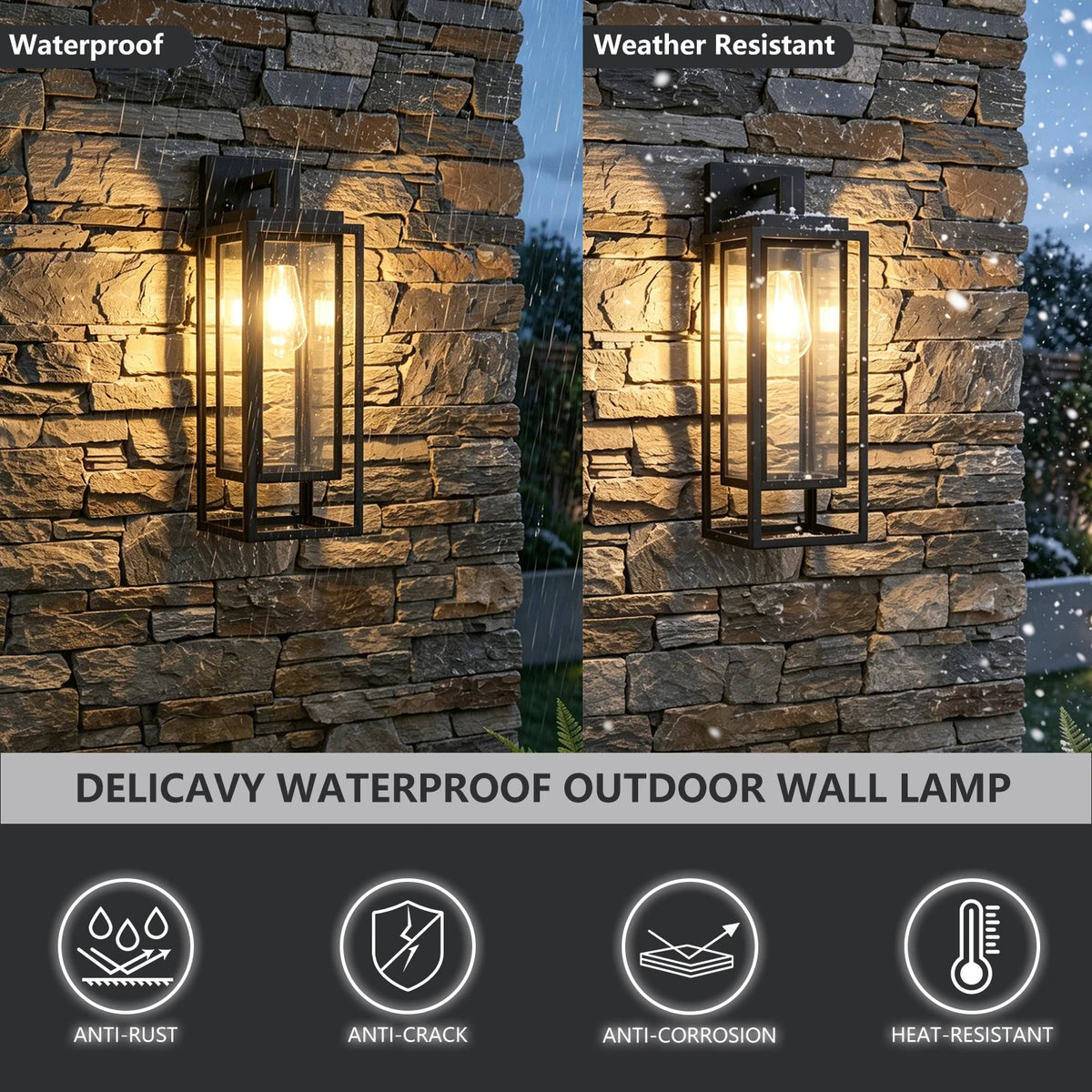 ARLGSITE Farmhouse Iron Exterior Wall Sconce Clear Glass