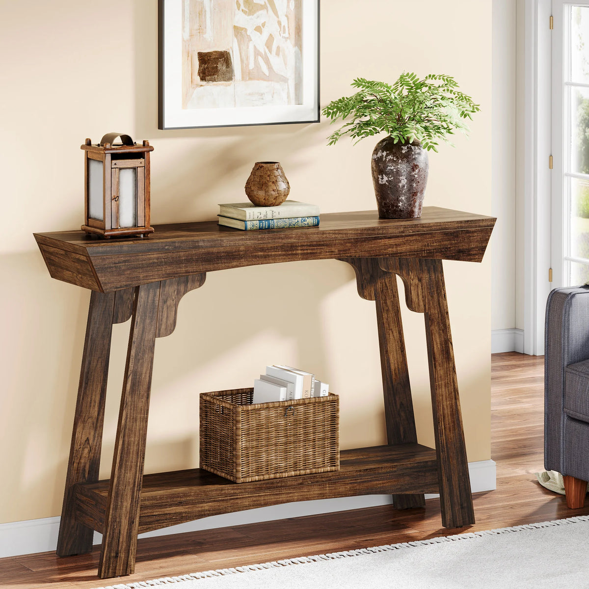Tribesigns Farmhouse Two Tier Wood Console Table With Storage Shelf