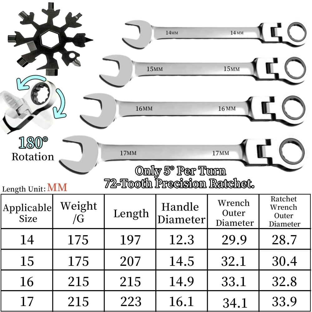 Flexible Ratcheting Wrench Set for Car Repair Tools