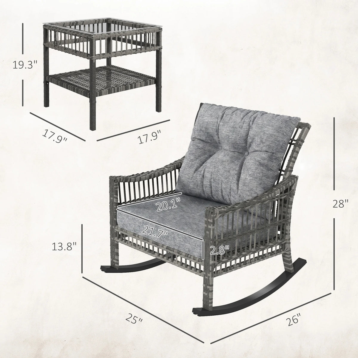 Outsunny 3 Piece Outdoor PE Rattan Patio Conversation Set