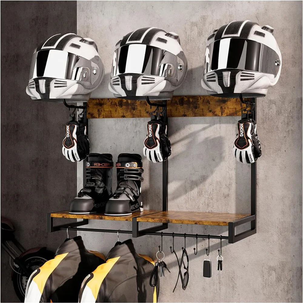 HiMISS Wall Mounted Motorcycle Helmet And Gear Storage Rack