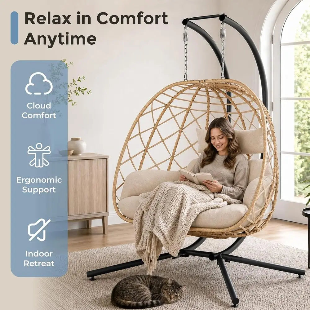 Double Egg Swing Chair With Stand Outdoor Indoor Hanging Hammock