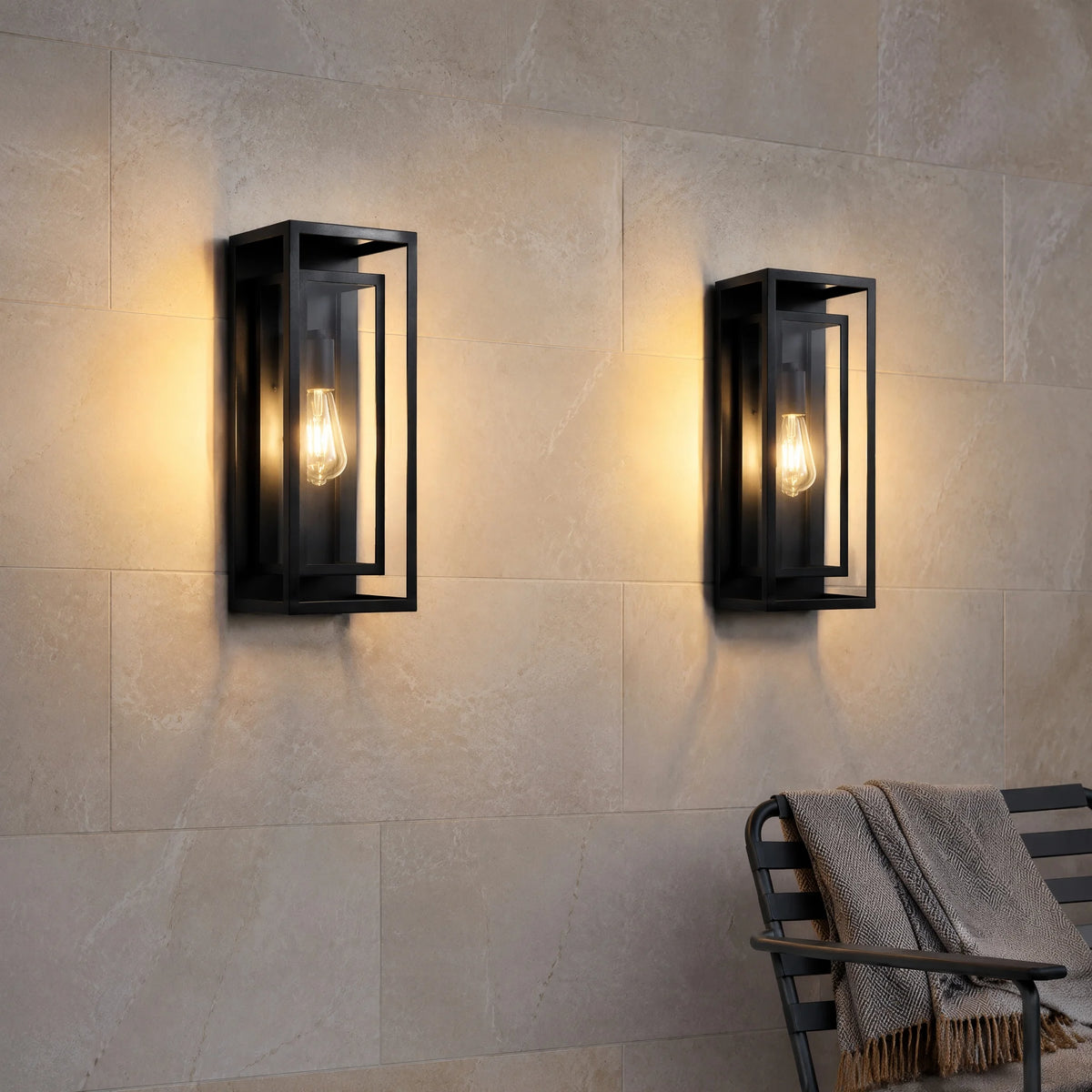 Arlgsite Exterior Iron Wall Lantern With Tempered Glass